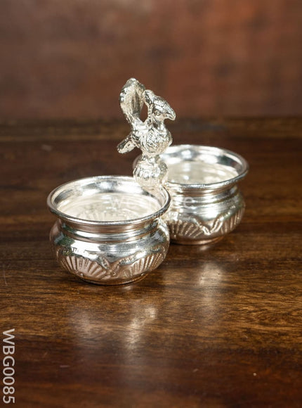 German Silver 2-Cup Kumkum Holder with Peacock - WBG0085