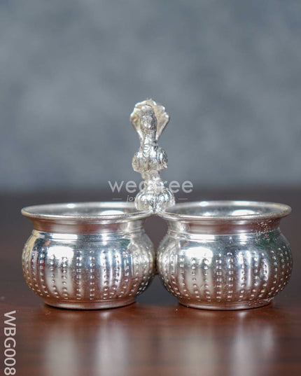 German Silver 2-Cup Kumkum Holder with Peacock - WBG0085