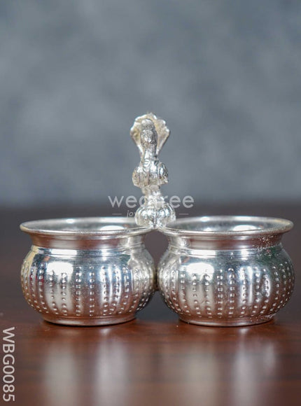 German Silver 2-Cup Kumkum Holder with Peacock - WBG0085