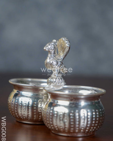 German Silver 2-Cup Kumkum Holder with Peacock - WBG0085