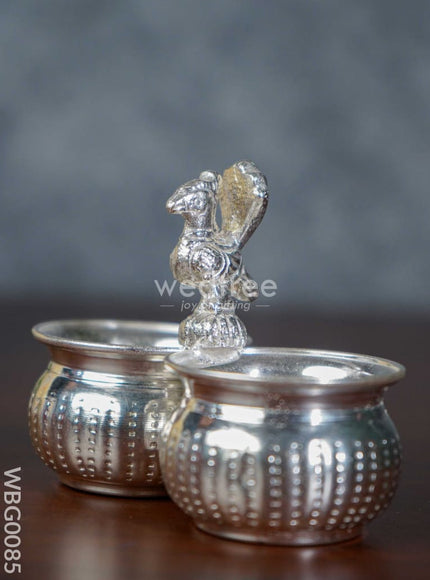 German Silver 2-Cup Kumkum Holder with Peacock - WBG0085