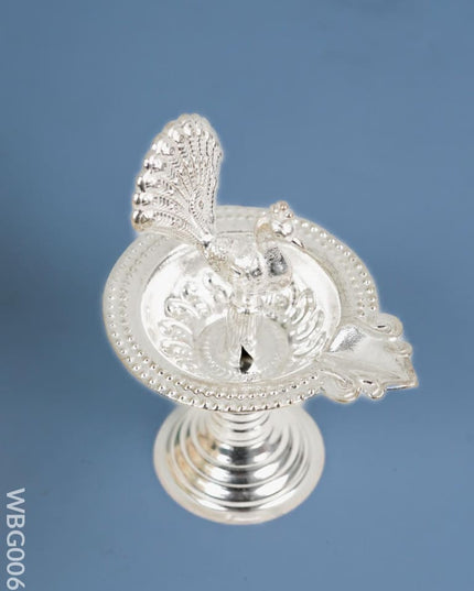 German Silver Peacock Diya in Kuthuvilakku Stand - WBG0065