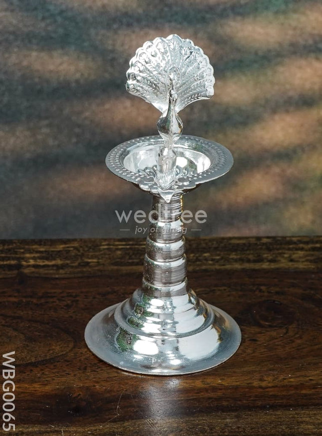 German Silver Peacock Diya in Kuthuvilakku Stand - WBG0065