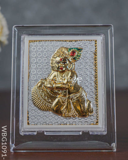 German Silver Plated Butter Krishna Photoframe (4.5 inch) with Stand - WBG1091-7