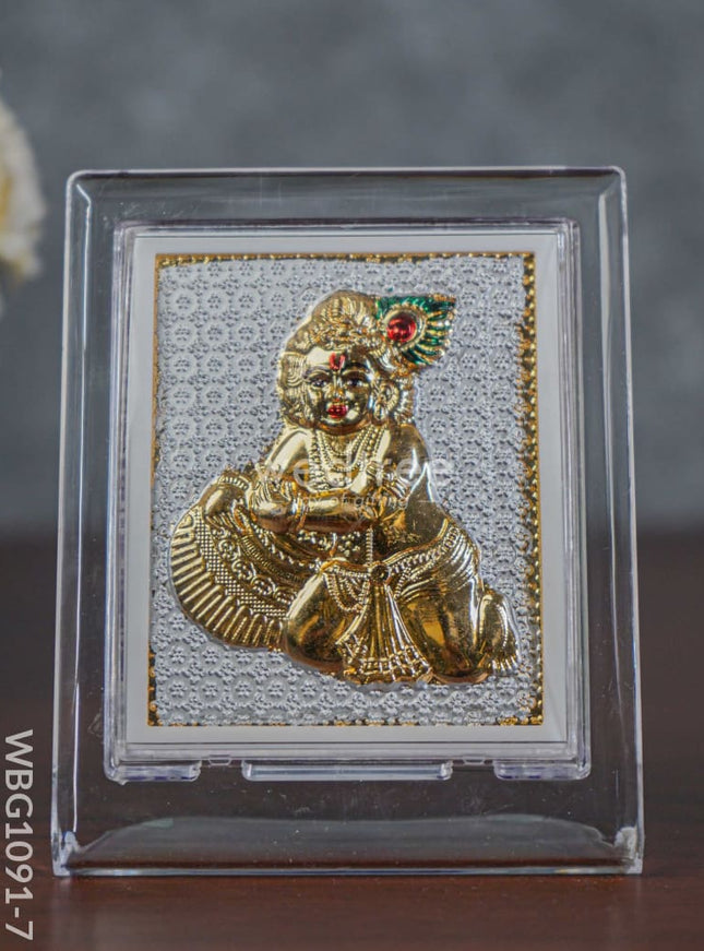 German Silver Plated Butter Krishna Photoframe (4.5 inch) with Stand - WBG1091-7