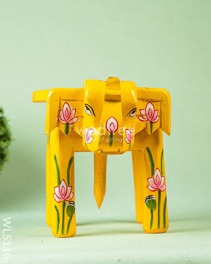 Hand Painted Pichwai Elephant Stool - 8 inch - Yellow - WL5110-1