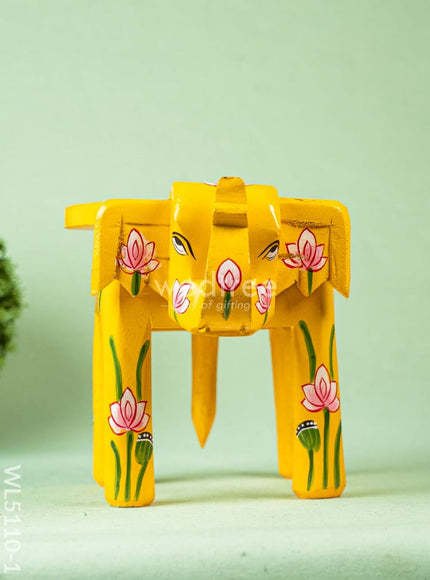 Hand Painted Pichwai Elephant Stool - 8 inch - Yellow - WL5110-1