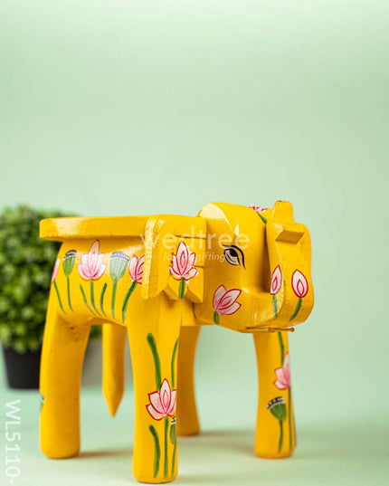 Hand Painted Pichwai Elephant Stool - 8 inch - Yellow - WL5110-1