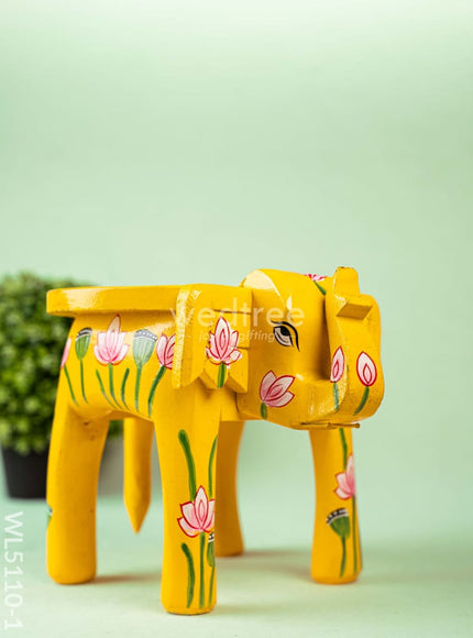 Hand Painted Pichwai Elephant Stool - 8 inch - Yellow - WL5110-1