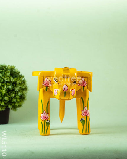 Hand Painted Pichwai Elephant Stool - 8 inch - Yellow - WL5110-1