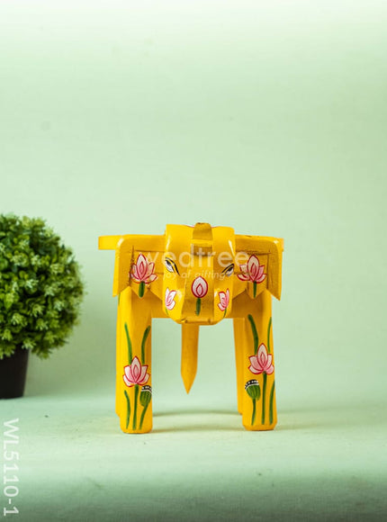 Hand Painted Pichwai Elephant Stool - 8 inch - Yellow - WL5110-1