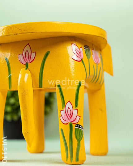 Hand Painted Pichwai Elephant Stool - 8 inch - Yellow - WL5110-1