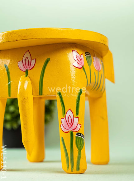 Hand Painted Pichwai Elephant Stool - 8 inch - Yellow - WL5110-1