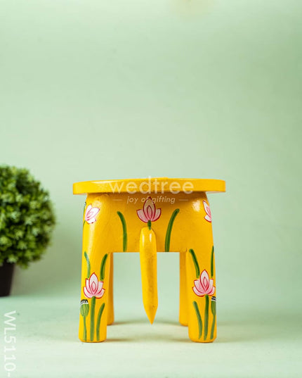 Hand Painted Pichwai Elephant Stool - 8 inch - Yellow - WL5110-1