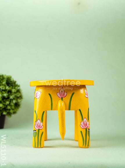 Hand Painted Pichwai Elephant Stool - 8 inch - Yellow - WL5110-1