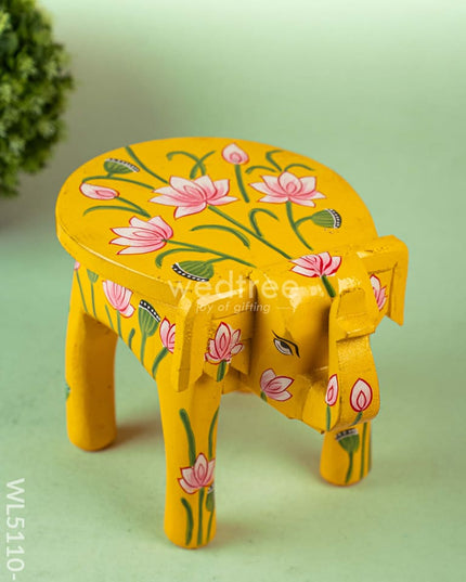 Hand Painted Pichwai Elephant Stool - 8 inch - Yellow - WL5110-1