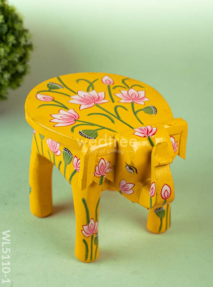 Hand Painted Pichwai Elephant Stool - 8 inch - Yellow - WL5110-1