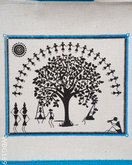 Jute Bag with Kalpavriksha Tree Print - WBG1691