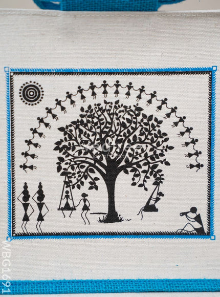 Jute Bag with Kalpavriksha Tree Print - WBG1691