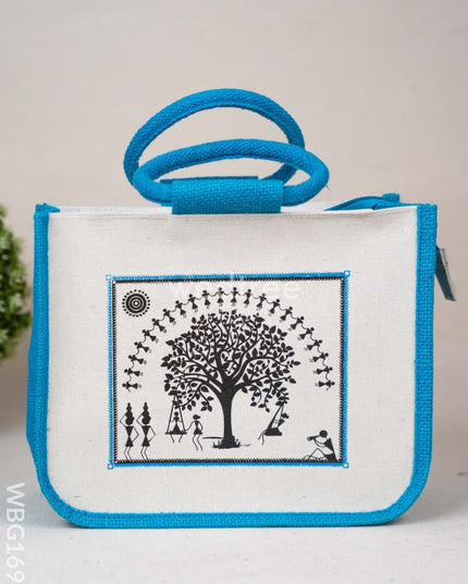 Jute Bag with Kalpavriksha Tree Print - WBG1691