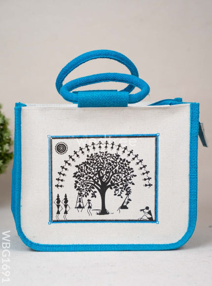 Jute Bag with Kalpavriksha Tree Print - WBG1691