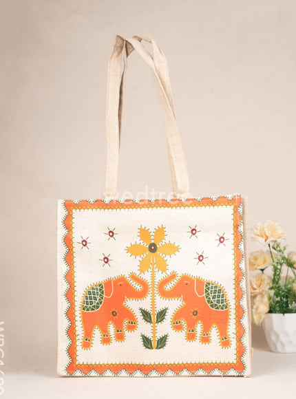 Cloth Handbag with Peacock & Elephant Motif - WBG1690
