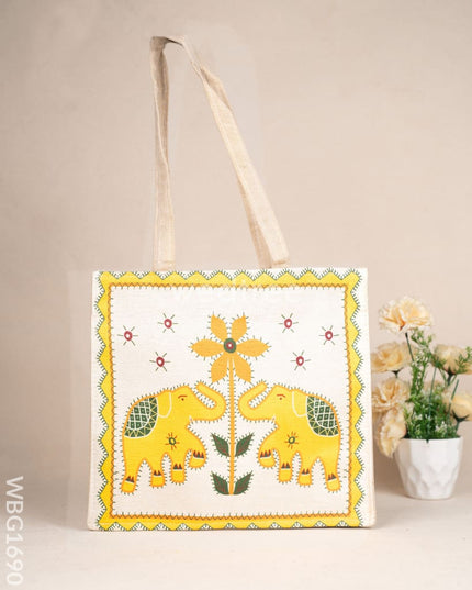 Cloth Handbag with Peacock & Elephant Motif - WBG1690