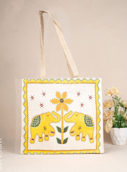 Cloth Handbag with Peacock & Elephant Motif - WBG1690