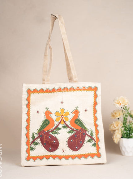 Cloth Handbag with Peacock & Elephant Motif - WBG1690