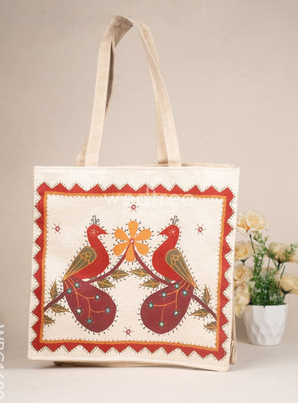 Cloth Handbag with Peacock & Elephant Motif - WBG1690