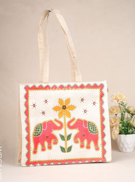 Cloth Handbag with Peacock & Elephant Motif - WBG1690