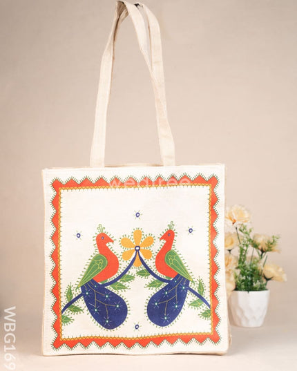 Cloth Handbag with Peacock & Elephant Motif - WBG1690