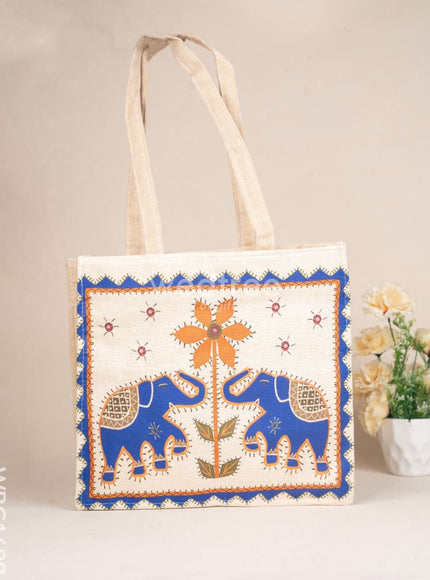 Cloth Handbag with Peacock & Elephant Motif - WBG1690