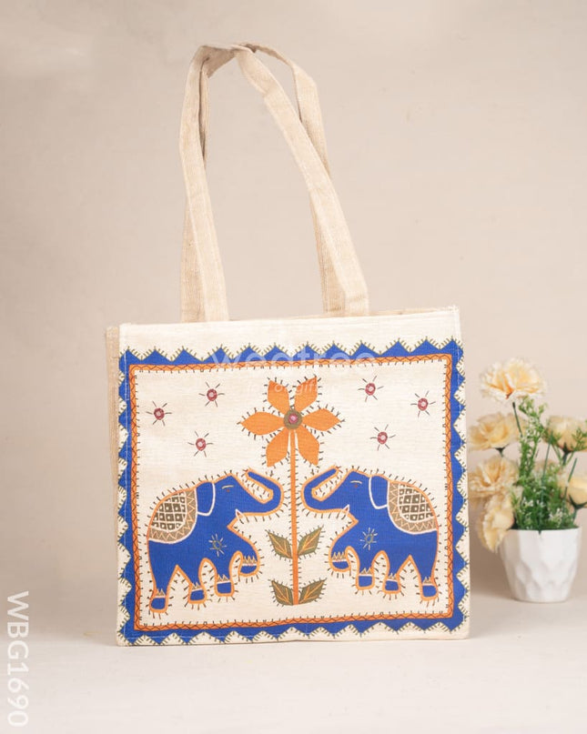Cloth Handbag with Peacock & Elephant Motif - WBG1690
