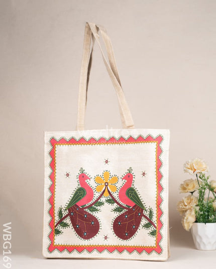 Cloth Handbag with Peacock & Elephant Motif - WBG1690
