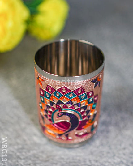Meenakari Glass - Peacock Design - Copper Finish - WBG1310
