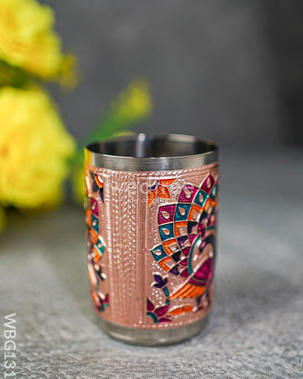 Meenakari Glass - Peacock Design - Copper Finish - WBG1310