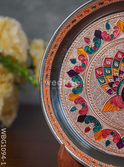 Meenakari Peacock Plate with Copper Finish - 7 inch - WBG1094-1