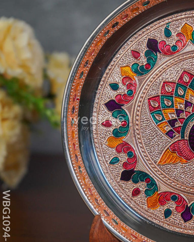 Meenakari Peacock Plate with Copper Finish - 7 inch - WBG1094-1