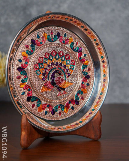 Meenakari Peacock Plate with Copper Finish - 7 inch - WBG1094-1