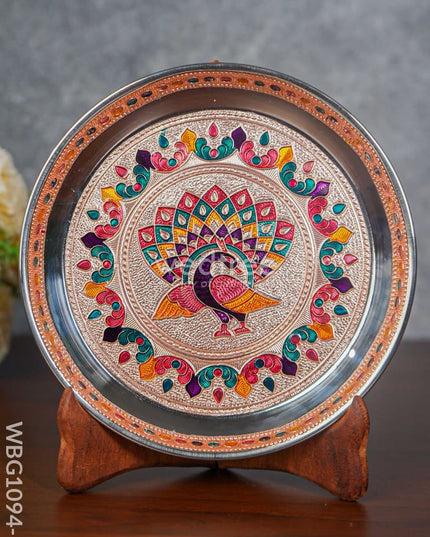 Meenakari Peacock Plate with Copper Finish - 7 inch - WBG1094-1