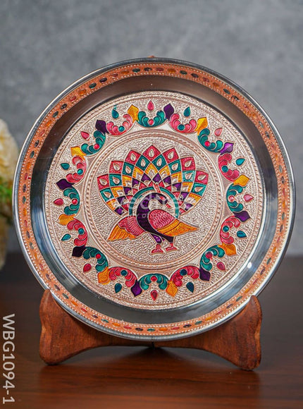 Meenakari Peacock Plate with Copper Finish - 7 inch - WBG1094-1