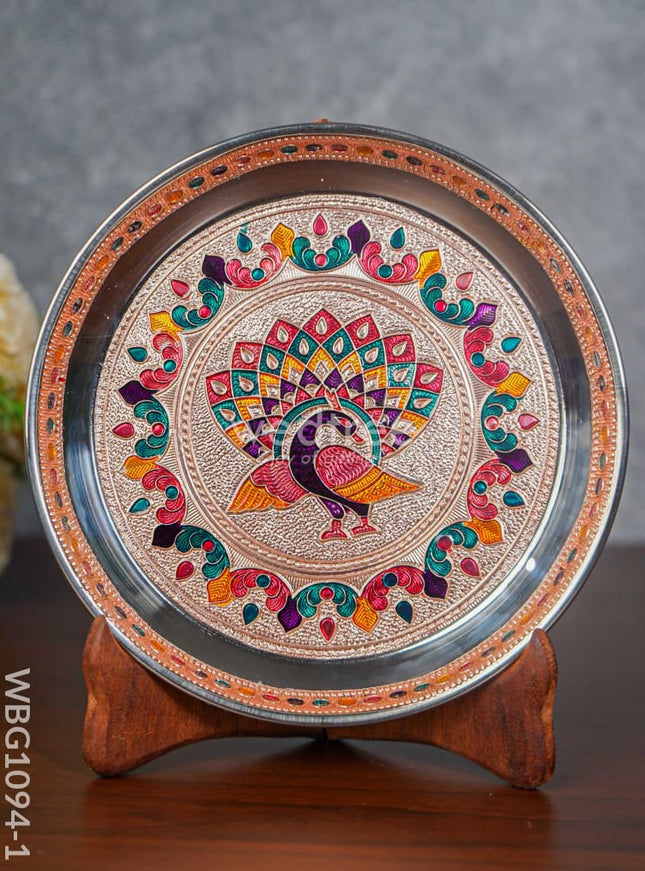 Meenakari Peacock Plate with Copper Finish - 7 inch - WBG1094-1