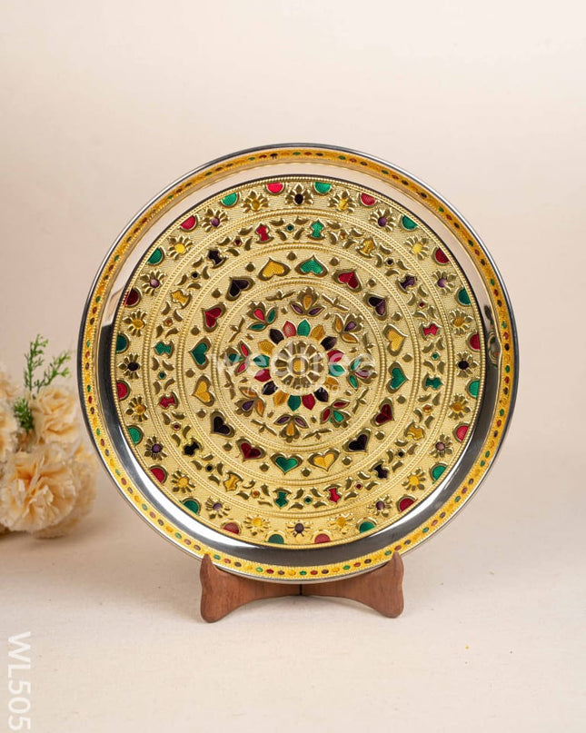 Meenakari Plate - Gold - 12 inch - WL5053
