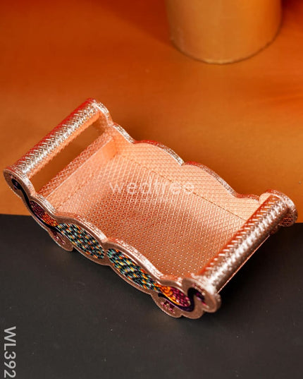 Meenakari Tray with Set of 2 Glass - Copper - WL3928