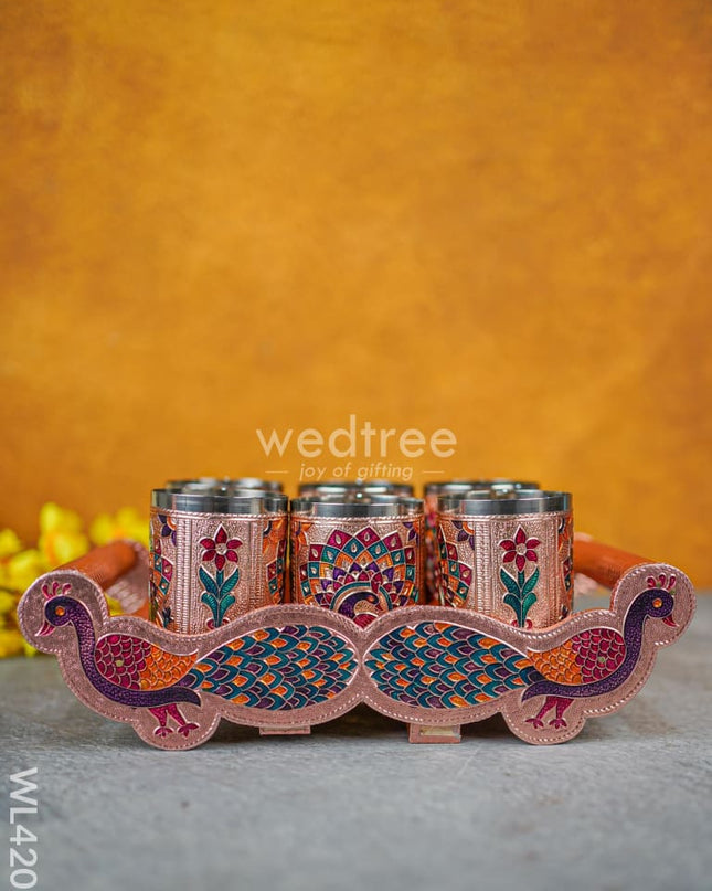 Meenakari Tray with Set of 6 Glass - WL4207