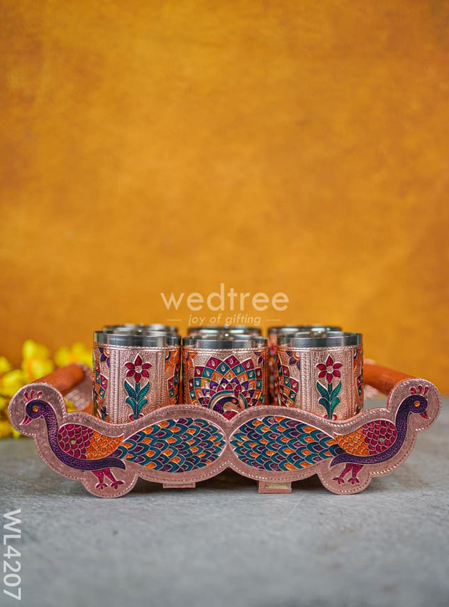Meenakari Tray with Set of 6 Glass - WL4207