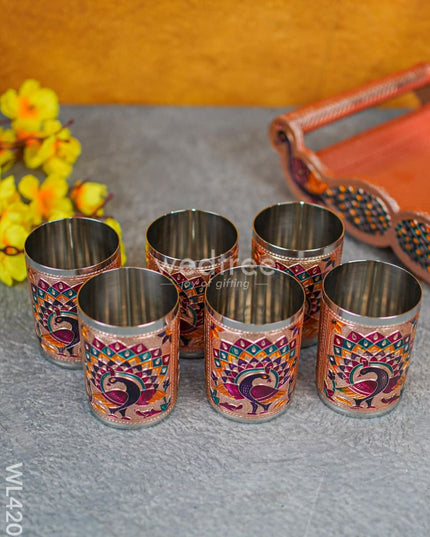 Meenakari Tray with Set of 6 Glass - WL4207