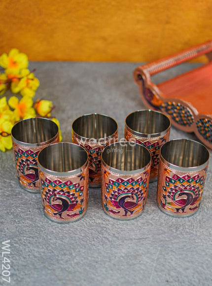 Meenakari Tray with Set of 6 Glass - WL4207