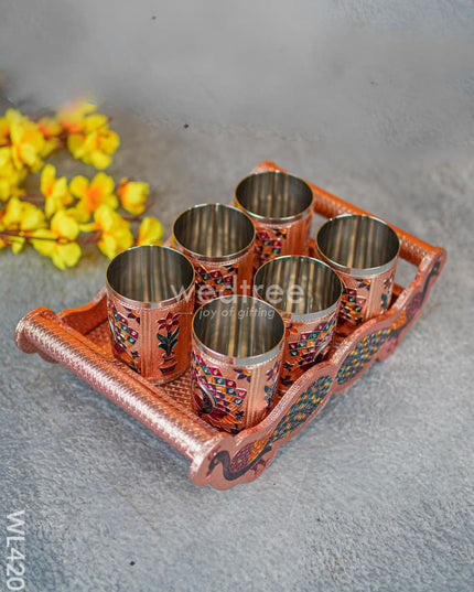 Meenakari Tray with Set of 6 Glass - WL4207